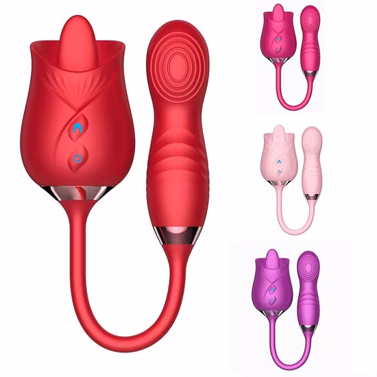Adult Female Vagina and Anal Silicone Massager 2 in 1 Dildo Rose Vibrator Erotic Sex Toy for Adult Product Toys